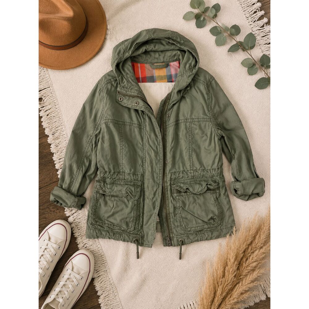 Abercrombie New York Olive Green Hooded Utility Jacket Women's Medium Military